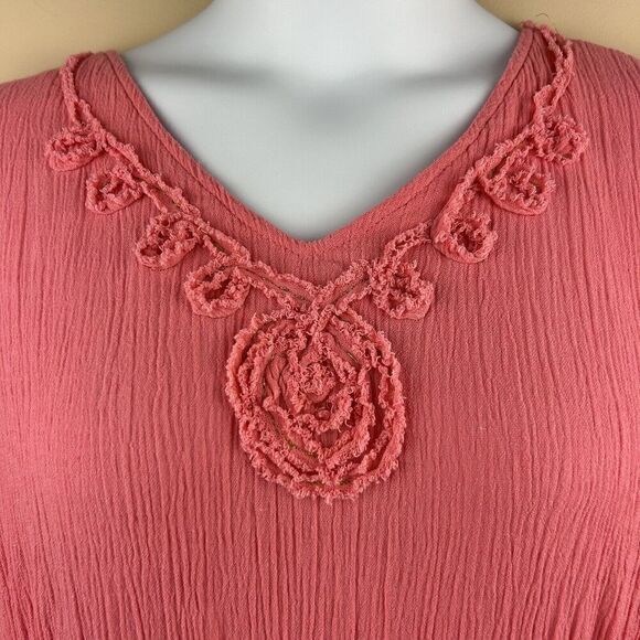 Only Necessities Midi Dress 18 W Coral Ruffles‎ Embroidery Gauzy Coastal Beachy - Picture 4 of 13